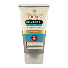 African Extracts Rooibos Skin Care Purifying Exfoliating Charcoal 3-in-1 Wash, Scrub & Mask