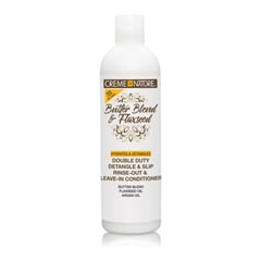 Creme of Nature بلسم Butter Blend & Flaxseed متعدد الاستخدامات لفك التشابك وانسيابية الشعر، يُشطف أو يُترك على الشعر، ببذور الكتان
