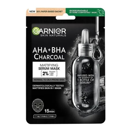 Garnier AHA + BHA Charcoal Mattifying Serum Mask