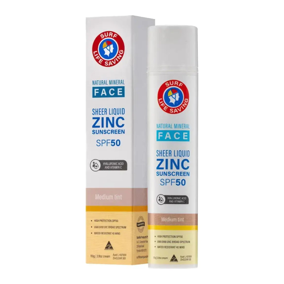 Surf Life Saving Natural Mineral Face Sheer Liquid Zinc Sunscreen SPF50