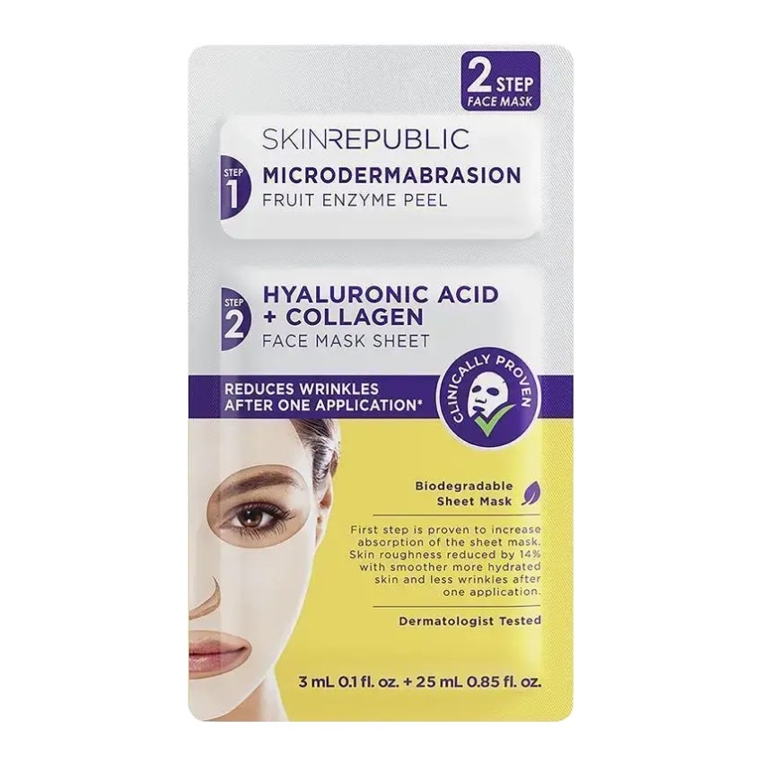 Skin Republic Two Step Hyaluronic Acid And Collagen Face Mask