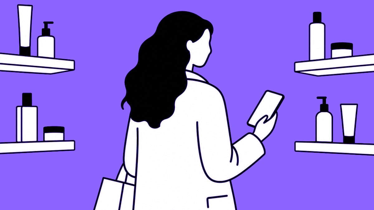 スマートフォンで類似品を探して比較するイラスト