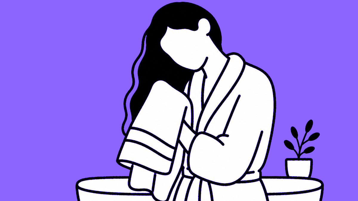 ヘアケアルーティンを確認している様子のイラスト
