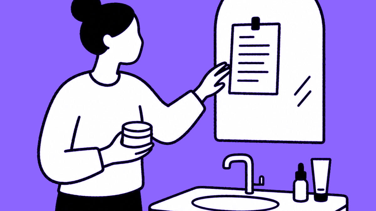 スキンケアルーティンを確認する様子のイラスト